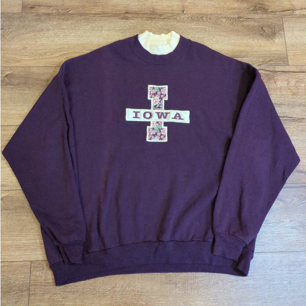 VTG JERZEES‎ 3XL Iowa Grandma Double Collar Pullover Sweatshirt Purple